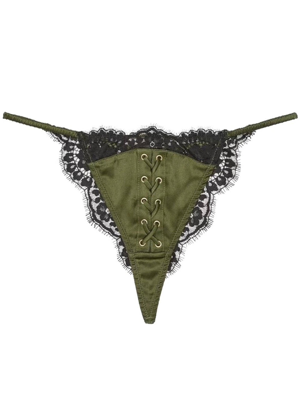 ATELIER x Victoria's Secret S Woodland Green Satin Lace Trim Tanga Panty